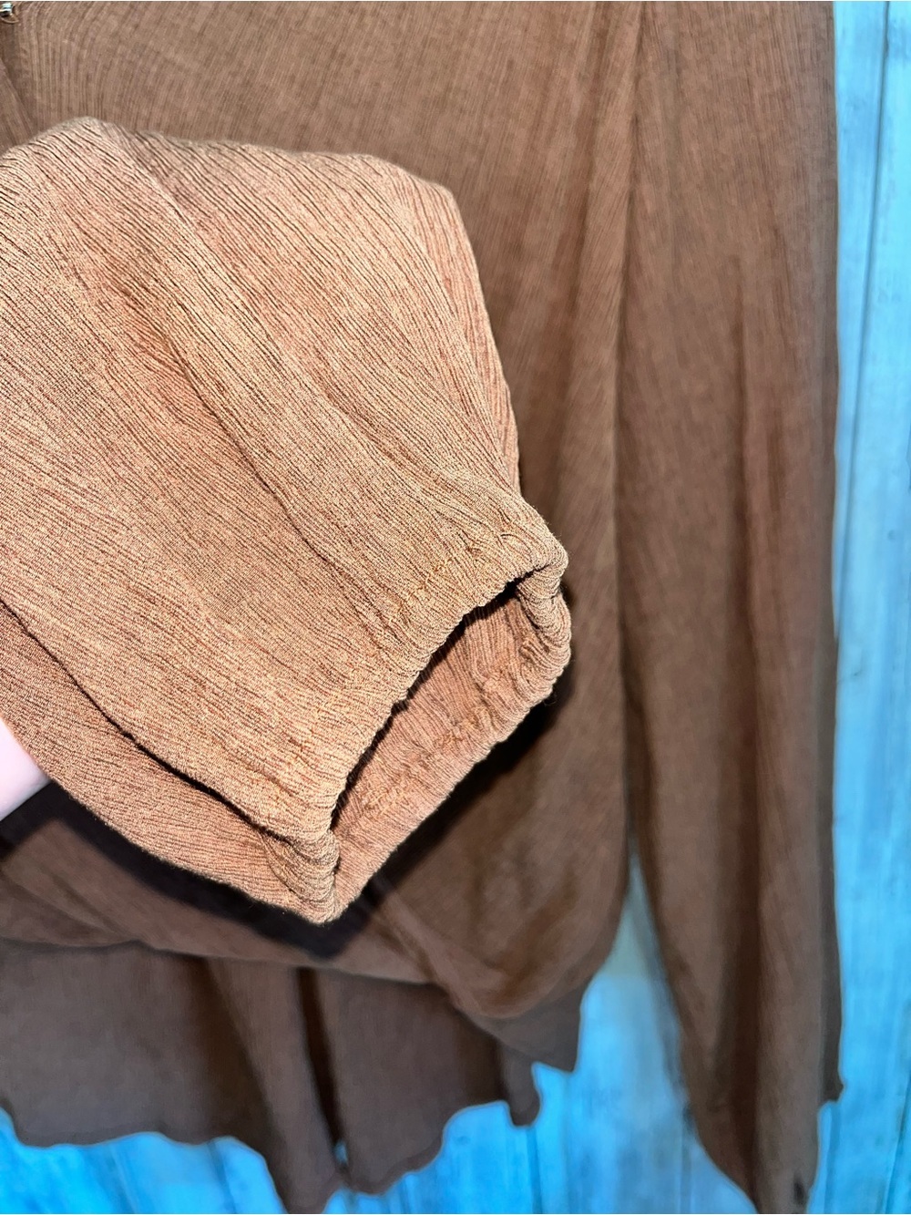 Free People Boho Wrap Top Medium Brown Long Sleeve Flowy Oversized Blouse - Picture 5 of 6